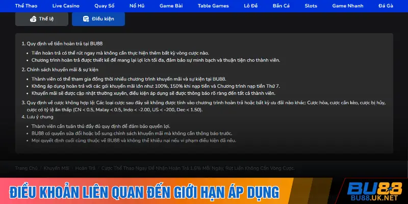 Điều khoản liên quan đến giới hạn áp dụng