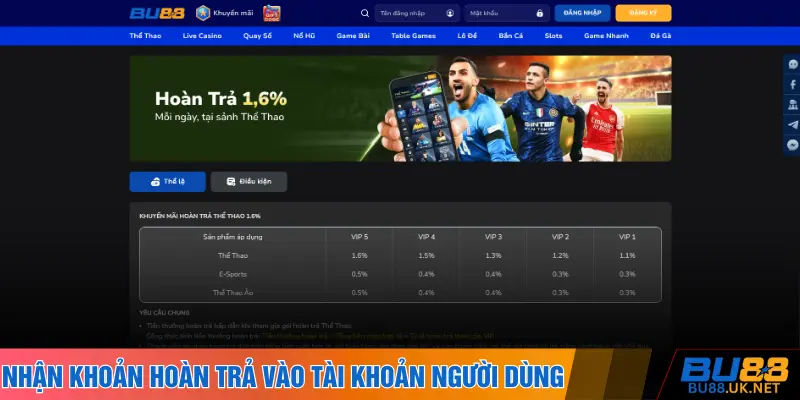 Nhận khoản hoàn trả vào tài khoản người dùng